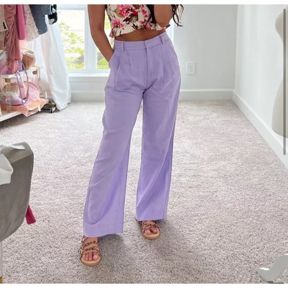 Abercrombie & Fitch Pants Women's‎ Medium Lilac Linen Blend Wide Leg High Waist - Picture 2 of 15